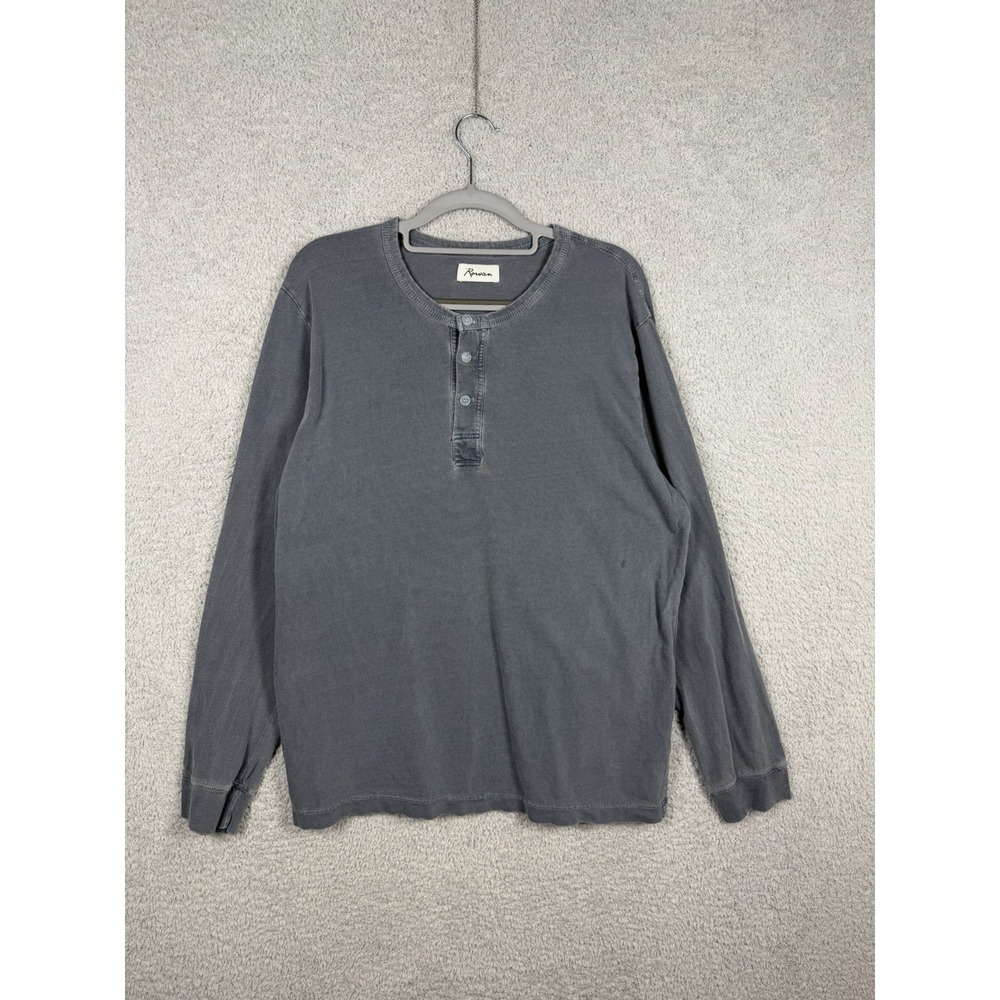 Rowan Men's XL Long Sleeve Henley Shirt Gray 100% Cotton Made in USA